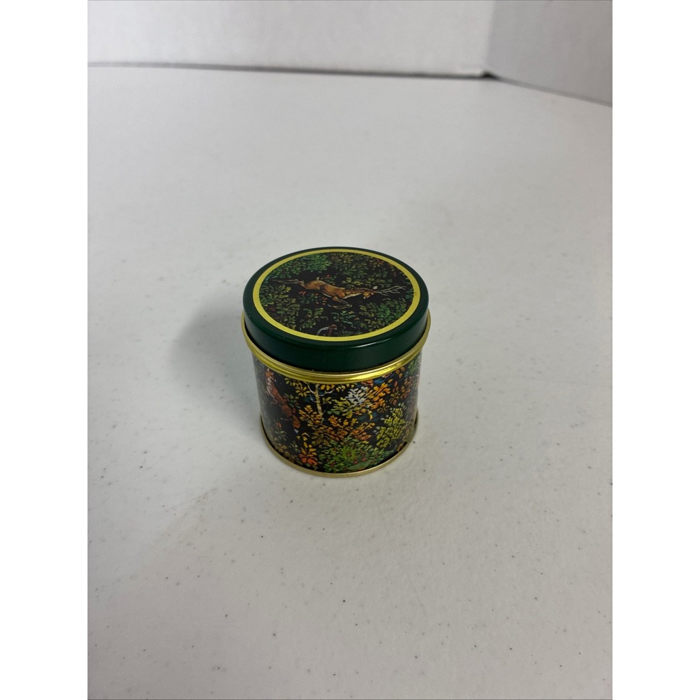 Vintage Avon Woodland Deer Stag Candle Tin Green Gold Forest Scene Collectible